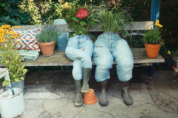 Kreative Pflanzidee mit alten Jeanshosen